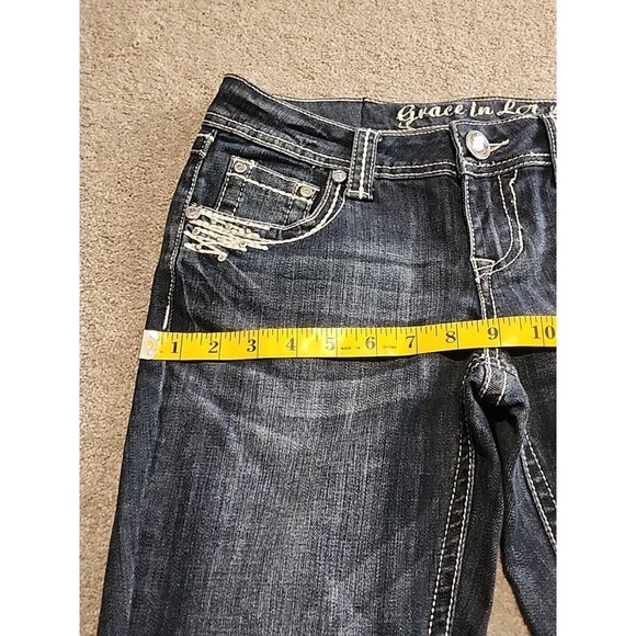 Grace In LA Women's Size 9/28 Embellished Flap Pockets  Heavy Stitch Bootcut - Picture 15 of 16
